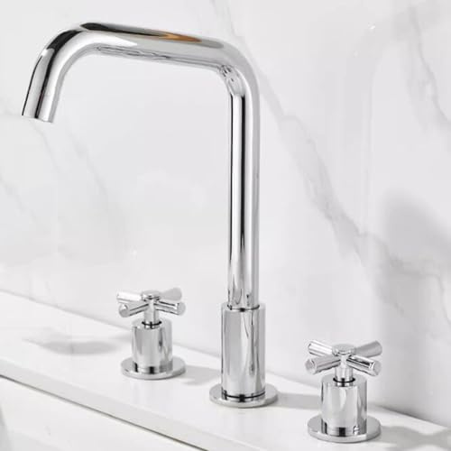 ZCCZJS Robinet de mélangeur de Bassin à 3 Trous, robinets de lavabo de Salle de Bain pivotant 2 poignées en Laiton Bassin de Salle de Bain Robinet-Or
