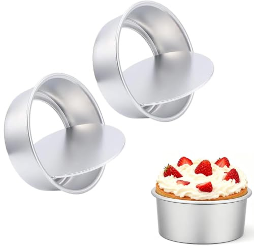 Basuit 6 Inch 2 Pcs Round Cake Tin，Non-Stick Aluminum Bakeware Moulds Loose Base Removable Bottom Cake Baking Pan Cake Mould Tin Set for Mousse Chiffon Cakes Wedding Birthday Anniversary