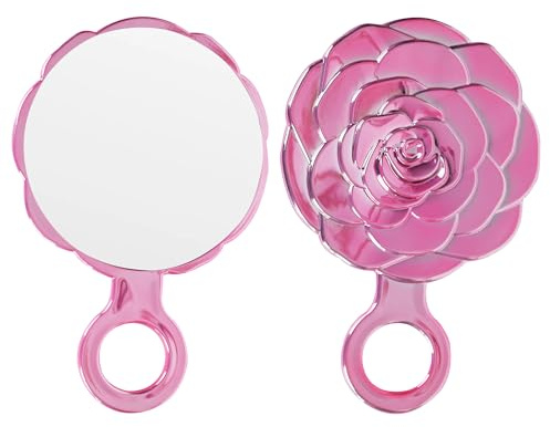 Funerom Runder Rosebud Kleiner Handspiegel Handspiegel mit Griff Großer Handspiegel (Galvanisiertes Rosa, 23,1 x 15,2 cm)