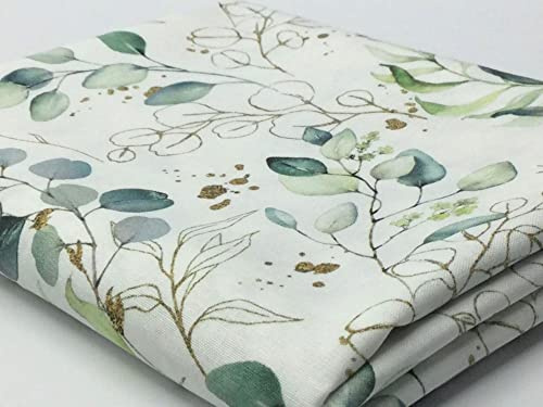 Baumwollstoff Popeline EUCALYPTUS LEAVES | 2 Farben | Coupons | KEINE METERWARE (weiß, 1,0m)