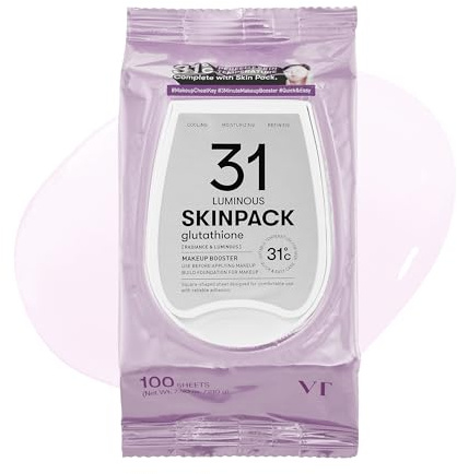VT COSMETICS Luminous Skin Pack (100 Pads) - Booster für schnelles Make-up, erfrischender und sofortiger feuchtigkeitsspendender Effekt, Glanz mit Glutation, sanftes Peeling, koreanische Haut