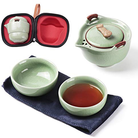 Reise-Keramik-Teekannen-Set, chinesische Kung-Fu-Teekanne, Porzellan, Gongfu-Teetassen, mit Teesieb, tragbarer Tasche, für Outdoor, Camping, Hotel (Farbe A)