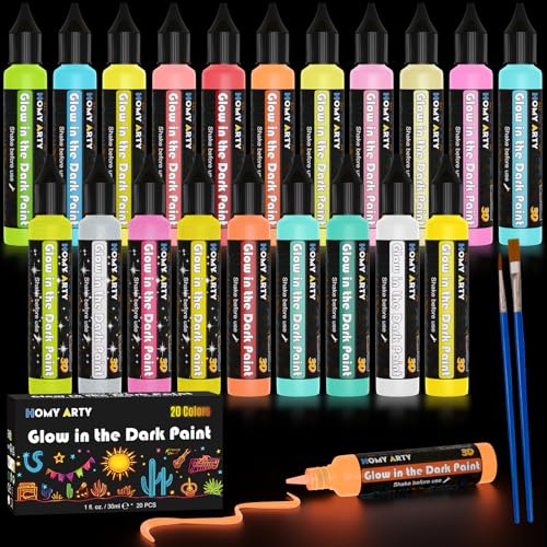 HOMY ARTY Nachtleuchtende Farben 20×30ml, 3D Textilfarbe Farbe