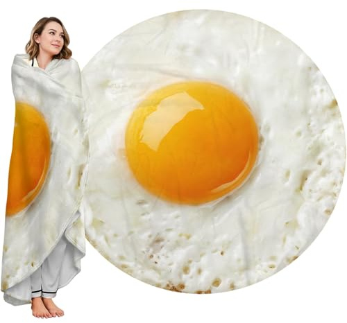Qucarder Realistic Fried Egg Blanket Funny Realistic Food Blanket for Adults and Kids Novelty Round Flannel Blankets for Bed Couch Office Travel 180 CM