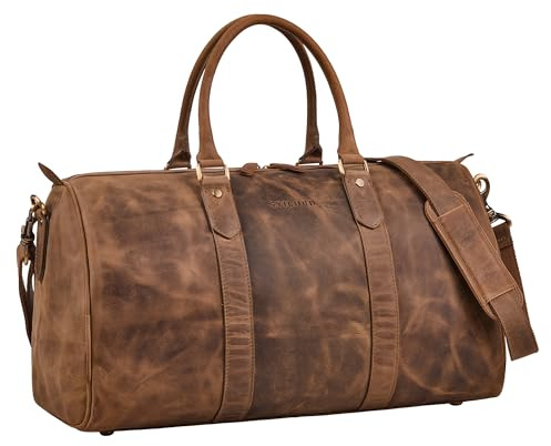 STILORD 'Santiago' Vintage Reisetasche Leder Herren & Damen Weekender zum Umhängen - Kleine Handgepäck Tasche Echtleder Sporttasche 28L Travel Bag für Kurztrip & Business, Farbe:mittel - braun