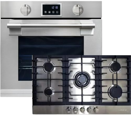 Kaiser EH 6339 + KG 9356 Turbo Herd Backofen-Set Autark Einbaubackofen XXL 86L, mit Pyrolyse & AirFry, Touchdisplay, Drehknebel, Edelstahl Gaskochfeld 86 cm 5 Brenner 3,8 kW WOK