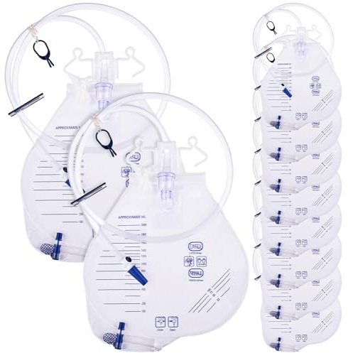 Bolsa de drenaje urinario de 2000 ml, tubo de drenaje de 48 pulgadas con cámara antirreflujo, clips y gancho para colgar, bolsa urinaria estéril para el hogar y hospitales, bolsas de orina desechables