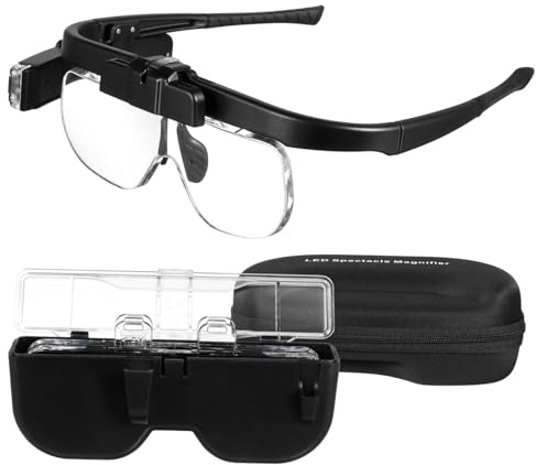 ZUNOXAZ Lupa con Luz LED Gafas de Aumento USB Recargable para Reparación y Lectura Manos Libres Lentes Ajustables para Trabajo Detallado y Uso Multifuncional Adulto