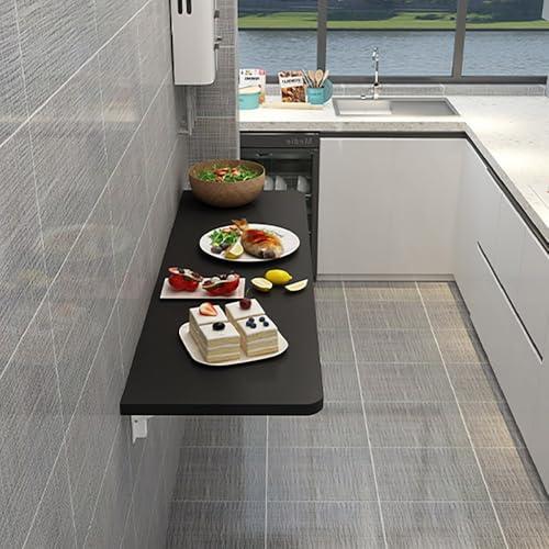 Tavolo da lavoro pieghevole in legno per piccoli spazi, banco da lavoro pieghevole per cucina, lavanderia e bar di casa (nero, 80 x 40 cm)