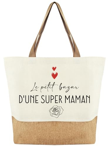 Tarklanda Sac Maman Jute Tote Bag Femme Cabas de Plage pour Mère, Cadeau pour Maman, Anniversaire, Fête des Mères