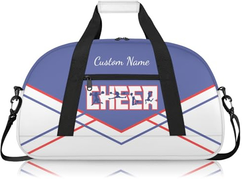 Cheerleading Seesack für Mädchen, personalisierbar, wasserdicht, Sporttasche für Cheer, Fitnessstudio und Reisen, Blau, Grau, Rot, Weiß, Carry-On 20-Inch, Cheer Bag für Mädchen