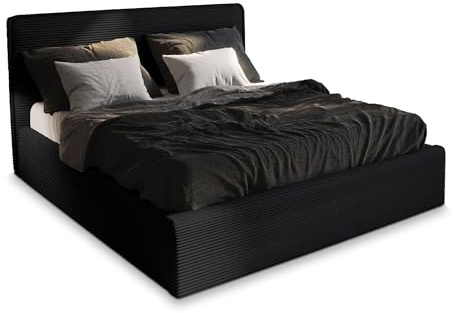 Masseno Polsterbett Parma 180x200 cm, Doppelbett, Bettkasten, Stauraum, Lattenrost Und Kopfteil - Schwarz, Lincoln 100