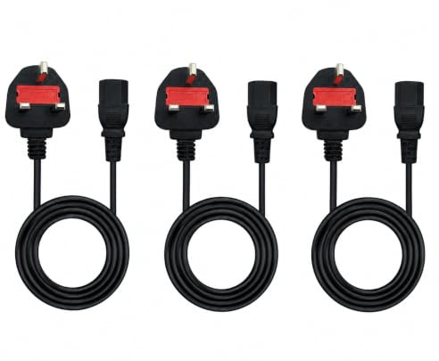 3 x Kettle Lead Power Cable, IEC60320C5 to BS1363 80601 UK Plug, Mains Lead for PC, Monitor, Printer, Laptop, Desktop 1.8M Power Supply Cord, Durable & Safe Power Cable (3) Foot Cloverleaf Power Cord