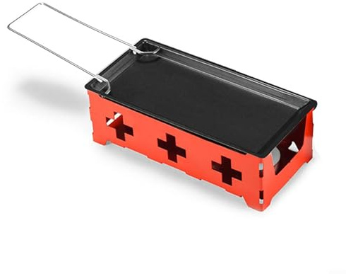 Tragbarer Candlelight Käse Raclette Schmelzgerät mit nicht beschichtetem Karbonstahl und wärmeisoliertem Holzgriff, Mini-Tischgrill für Zuhause, Küche oder Reisen, Schwarz