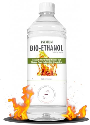 HaA Bioethanol 96,6% Premium 1 Liter – Für Bioethanol Kamin & Tischfeuer Indoor – Bio Ethanol für Tischkamin Indoor & Outdoor - Geruchsarm & rückstandsfrei – aus nachwachsenden Rohstoffen