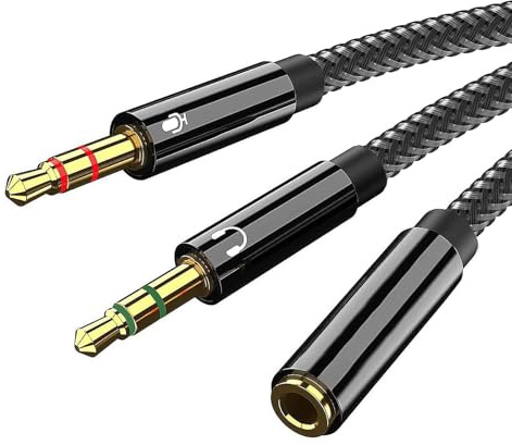 JFGDVW 1 Pcs Headphone Splitter, 3.5mm Headset Audio Splitter, Aux Splitters, Headphone Splitters 2 Way, For Gaming Headset, Earphone, Speaker, Desktop, Laptop (Black)