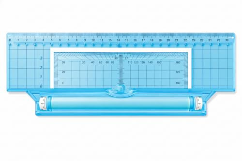 Riga Parallela in PVC, 30 cm, per Carteggio Nautico, Blu Trasparente, con Goniometro e Righello