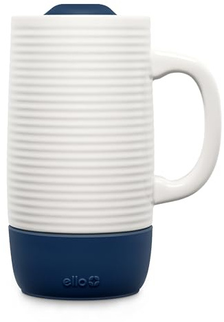 Ello Jane 18oz Ceramic Travel Mug with Handle, Splash-Resistant Slider Lid and Built-in Coaster, Perfect for Coffee and Tea, BPA Free, Dishwasher Safe, Her Him, Midnight