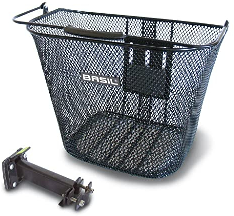 Basil Bremen Fahrradkorb – Vorderrad – engmaschig – abnehmbar – inkl. BasEasy Stem Holder – verstellbar – Schwarz