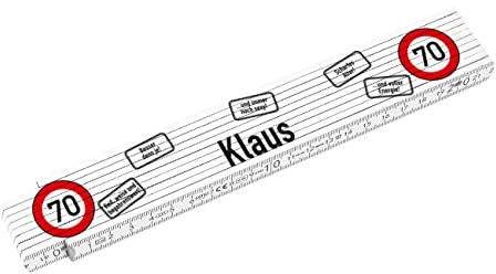 Cera & Toys® Zollstock zum Geburtstag mit kostenlosen Namensaufdruck im Verkehrszeichen-Look mit Einrastung bei 90° 70. Geburtstag