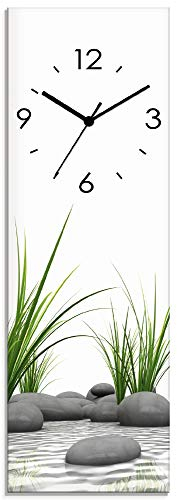 ARTLAND Wanddeko Wanduhr ohne Tickgeräusche Glas Funkuhr 20x60 cm Rechteckig Lautlos Natur Design Zen Spa Steine Asiatisch Modern T6CD