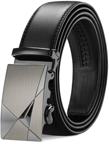 TANGCHAO Ceinture Hommes Réglable à Cliquet Boucle Automatique Ceinture en Cuir pour Homme 35mm de Large Noir 115CM