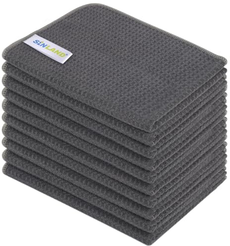 SINLAND 10 Stück Mikrofaser Waffel Reinigungstücher 40 x 60 cm Grau | Wiederverwendbare Küchentücher saugfähige Handtücher schnell trocknend Waffeltuch Geschirrtücher fusselfreie langlebige