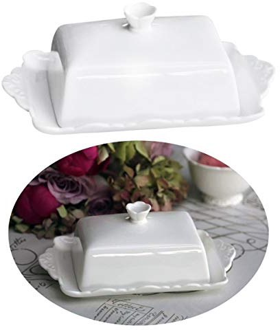 LS-LebenStil Vintage Butterdose Paris 19x12cm Keramik 2tlg. mit Deckel 1 Stück 250g Butter Butterglocke Butterschale Butter Aufbewahrung Buttertopf Kühlschrank Frühstück