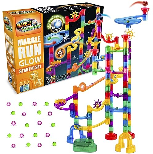 Marble Genius Glow Marble Run Starter Set - 115 Complete Pieces + Free Instruction App & Full Color Instruction Manual