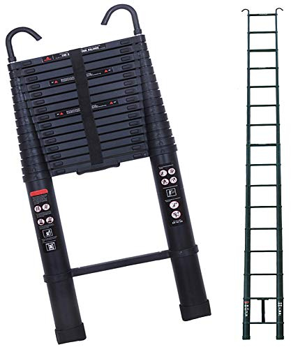 6,2m Teleskopleiter aus Aluminium mit Dachhaken Kit, Zusammenklappbare Leiter Einziehbare Leiter, EN131 Zertifiziert und maximale Traglast von 150kg/330lbs, Schwarz