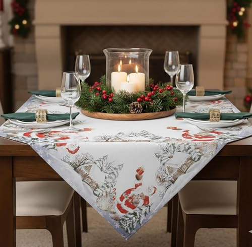 KAMACA Tischdecke Mitteldecke 85x85 cm mit hochwertigem Druck-Motiv Küche Esstisch Eyecatcher Herbst Winter Weihnachten (Weihnachtsmann)