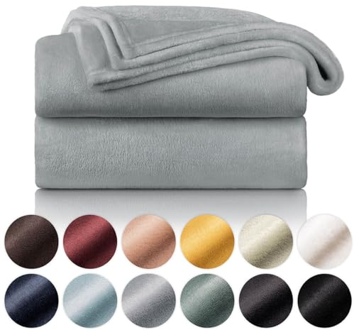 Blumtal Kuscheldecke flauschig - Oeko-TEX zertifizierte Fleecedecke 130x150 cm - Wohndecke 130x150 cm - Decke Couch als Wohn- & Kuscheldecke - Flauschdecke - Wohndecke Kuscheldecke Grau