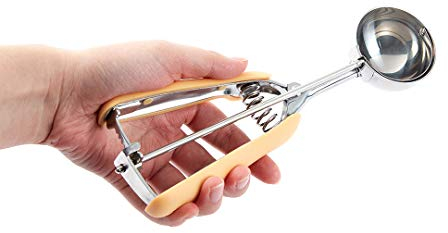 Restaurantware Comfy Grip 2 Ounce Ice Cream Scooper 1 Spring-Loaded Melon Ball Scoop - #20 Built-In Blade Yellow Stainless Steel Cookie Baller Dishwasher-Safe Heavy-Duty