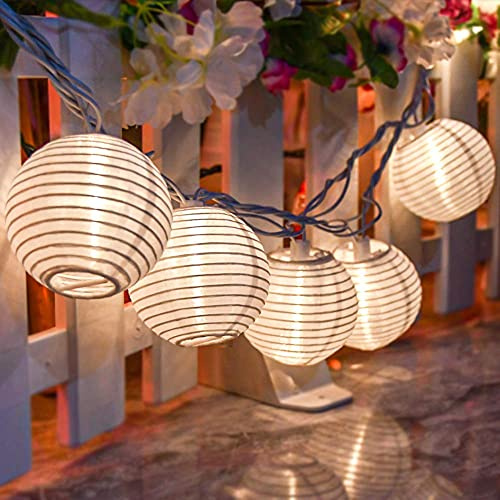 Konictom 8.5Ft Outdoor White Mini Lantern String Lights, 10 Nylon Lanterns for Patio, Bedroom, Wedding Party Decoration, White Wire