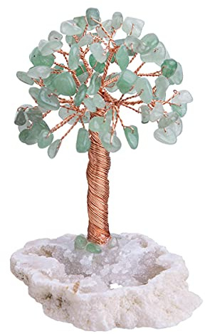 Nupuyai Nat眉rlicher gr眉ner Aventurin Heilkristalle Baum des Lebens mit Geode Cluster Basis, Bonsai baum-Figuren Fengshui Ornament f眉r Gl眉ck und Reichtum
