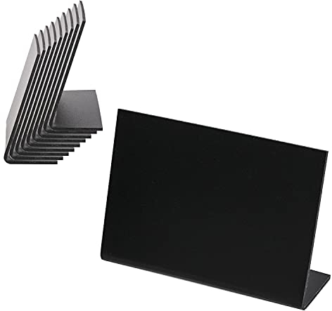HMF 46424 Tischaufsteller Kreidetafel | 10 Stück | L-Aufsteller | 10 x 7 cm | Schwarz