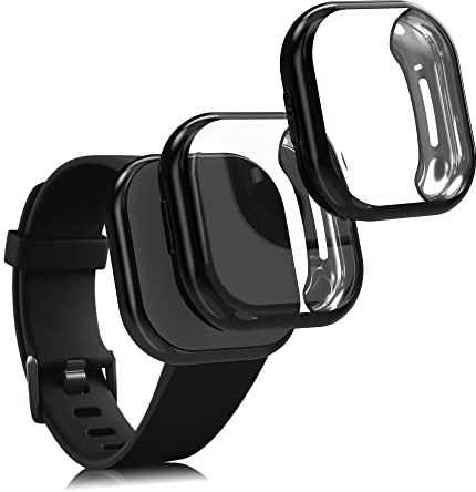 kwmobile 2X Schutzhülle kompatibel mit Fitbit Versa 3 / Sense Hülle - Fullbody Cover Set aus Silikon - Schwarz Schwarz