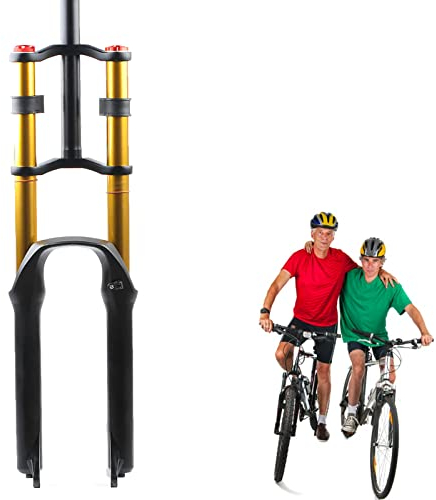 WZFANJIJ Magnesiumlegierung Mountainbike Gabel Rückpralleinstellung, Luftfederung Vorderradgabel 100mm Federweg, 9mm Achse, Scheibenbremse,Gold-26inches