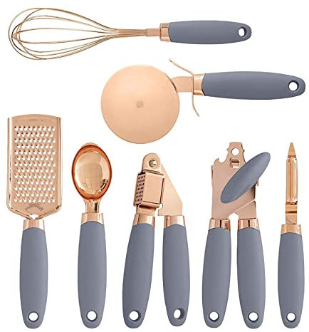 AJEYPMZ Juego de Herramientas de Cocina de Acero Inoxidable, Juego de 7 Piezas, decoración de Mesa para Cena, Kit de Utensilios de Cocina,Gray,7pcs
