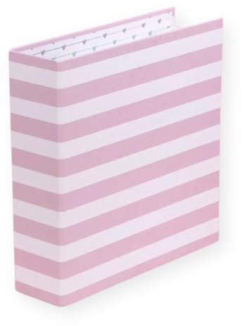 Craftelier - Gefüttertes Kartonalbum mit mit Streifenmuster (6 x 8) | 2 weiße Metall-D-Ringe | Harte, strapazierfähige Einbände | Größe 22,5 x 23 x 6 cm - Rosa und Weiß - Farbe: Rosa & Weiß