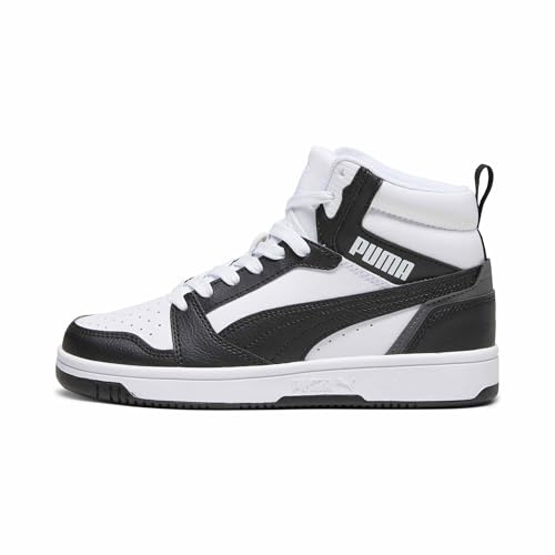 PUMA Unisex Kids Rebound V6 Mid Jr Baskets, Puma White Puma Black Shadow Gray, 39 EU