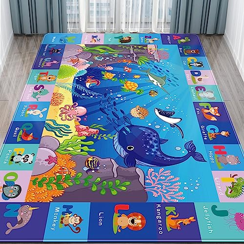 AKUNRUG Lekmatta för golv, barnmatta lekmatta för krypning, pedagogisk magtid, mjuk ABC-design för småbarn spädbarn, lekrum klassrum (200 x 150 cm, stil 3)