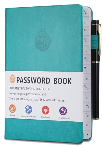 JIANTA Lösenordbok alfabetisk med flikar A-Z index inbunden för internet webbplats adress kontakter lösenord organiserare med penna, elastiskt band, innerficka (13 cm x 19 cm, grön)