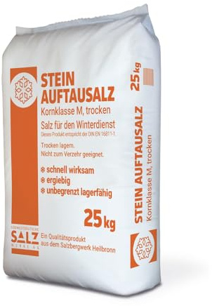 50 kg Stein Auftausalz (2 x 25 kg) Streumittel Streusalz KL-M Schnee Winter Eis Frost Premium inklusiv 1 Paar ARNOMED Einweghandschuh