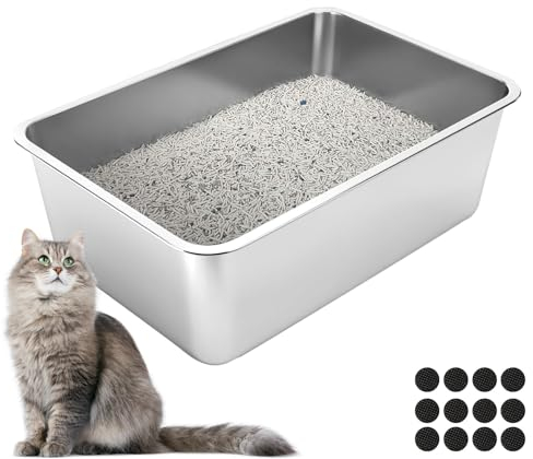 Lohofrnny Edelstahl Katzenklo, 60×40×20cm Große XXL Katzentoilette aus Edelstahl, Katzenklo Geruchsfrei für Großes Häschen und Große Katze, Leicht zu Reinigen, Anti-Rutsch Gummiboden