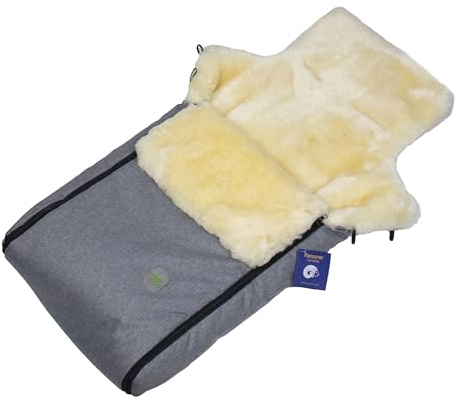 Reissner Lammfelle | BB-FUSA3-GRA | echtes Merino Lammfell | Baby Fußsack KESSY | mit Reißverschluss | für Kinderwagen Buggy & Stroller | grau