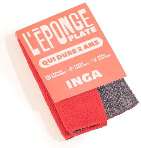 INGA - 2 X Spugne Piatte Riutilizzabili Lavabili - Passano Ovunque, Molto Efficaci, Non Graffiano - Lato Abrasivo e Lato Assorbente - Fabbricata in Europa - Spugna Piatta che Dura 2 Anni