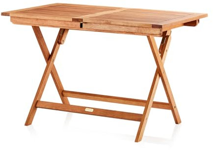 KHG Ausziehtisch für 4 Personen aus 100% Eukalyptus-Echtholz, klappbar, wetterfest, Gartentisch, Klapptisch - Braun