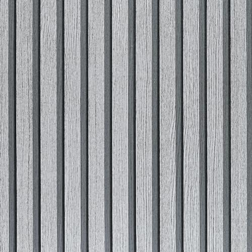 LOVADA Wood Slat Wallpaper Peel and Stick - 17.5'' x 500'' Self Adhesive Contact Paper for Walls, Wood Panel for Easy DIY Wall Decor (Gray)