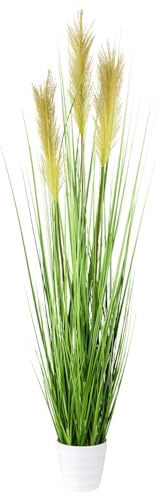 CREATIV green großer künstlicher Grasbusch 95cm im weißen Kunststofftopf I naturgetreues Wildgras im Topf I Pampasgras für Innen I hochwertige & dekorative Dekopflanze I Deko Indoor Kunstpflanze